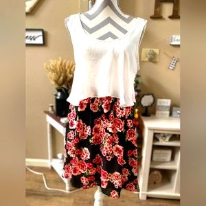 Charlotte Russe Large floral dress with white sheer blouse top. One piece